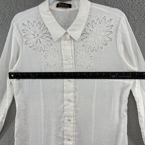 Loro Piana White Embroidered Linen Button-Up Shirt Size Large Made in Italy - Picture 5 of 10